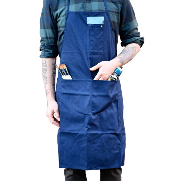 Navy Cotton Apron with Pocket - ArtStore Online