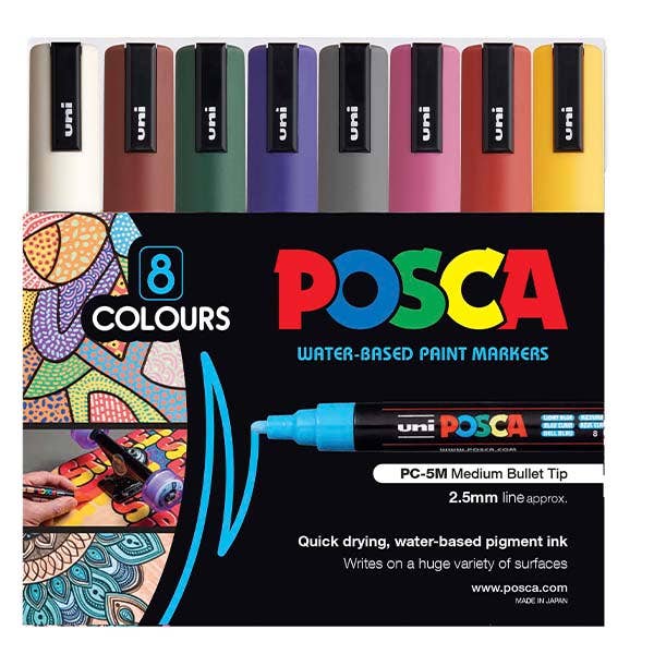 Posca Marker Medium (PC-5M) Dark Colours Set 8 - ArtStore Online