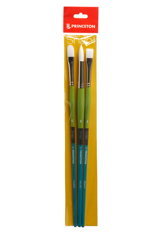 Princeton Snap! White Taklon Long Handle Brush Set 3 - ArtStore Online